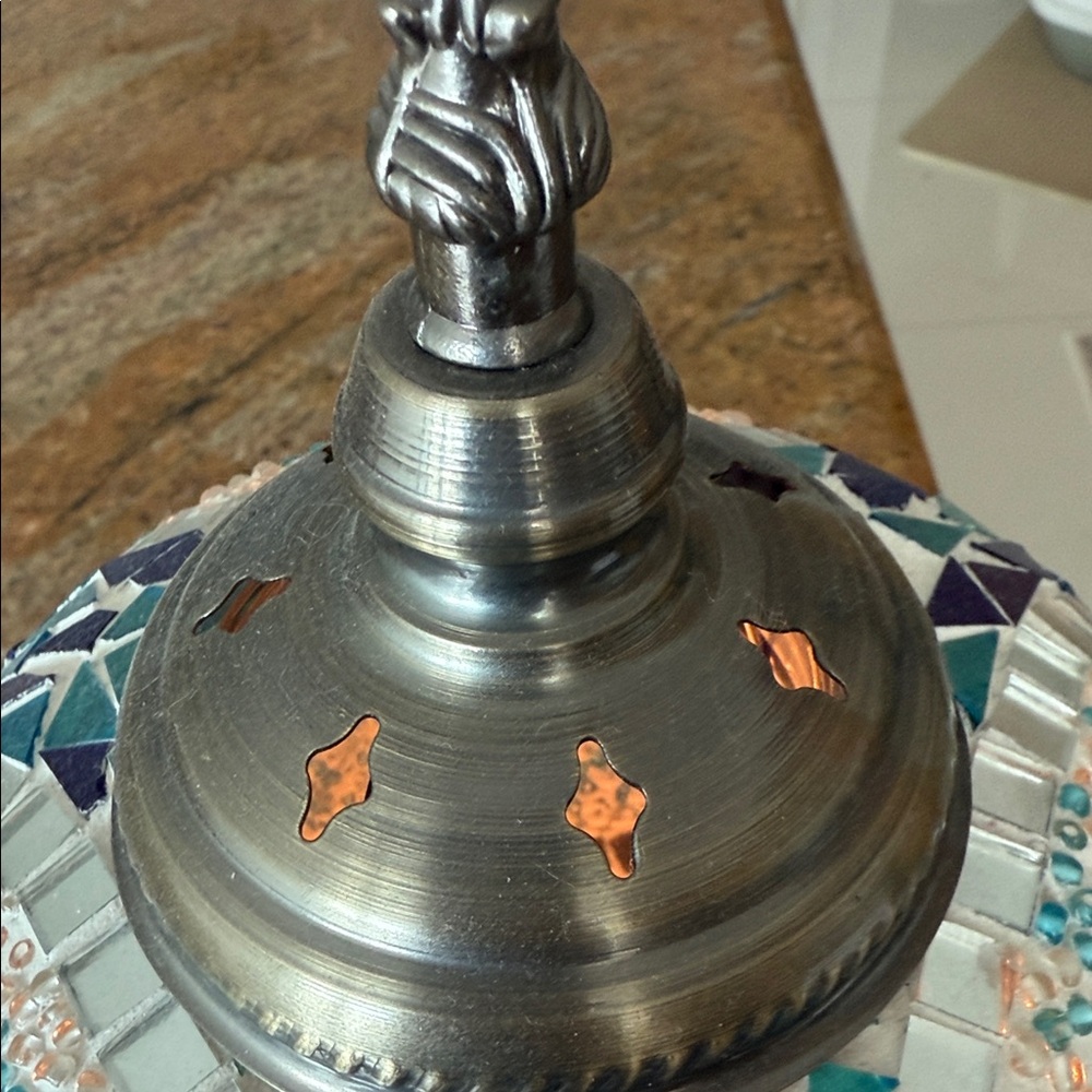 Mosaic Glass Table Lamp with Silver Base - Picture 8 of 10